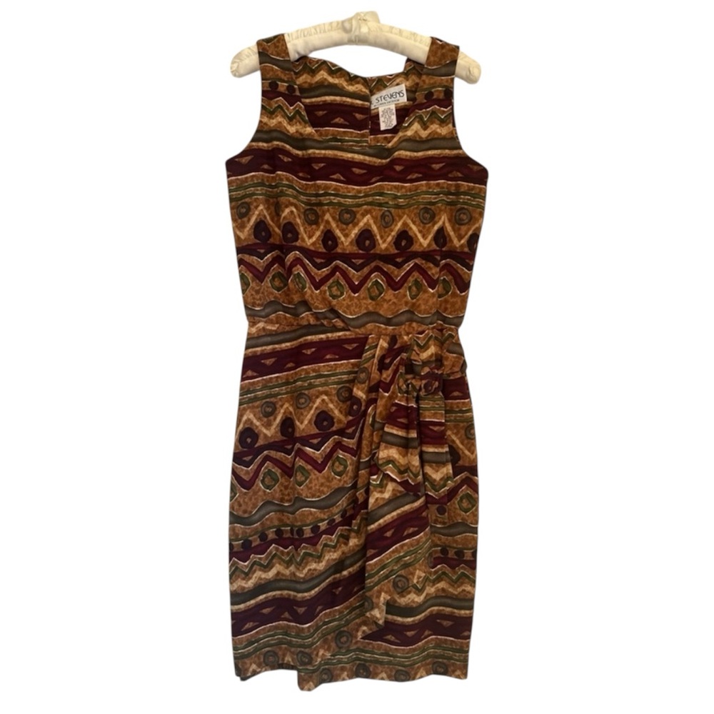 J. Stevens by Carol Escritor Wrap Dress Sleeveless Sz 6 Boho Aztec‎ USA 90s Vtg